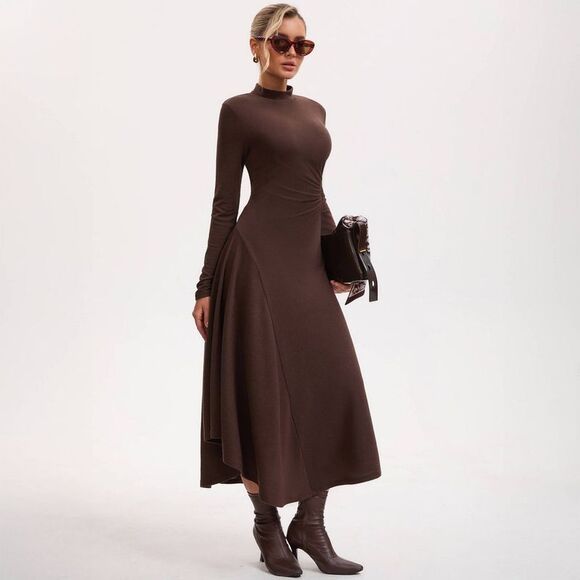 A New Day - Women's Asymmetrical A-Line Dress - A New Day Dark Brown - Picture 4 of 4